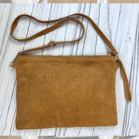 IBIZA Rockstar Suede Crossbody Bag Tan Gold Studs - Picture 3 of 7